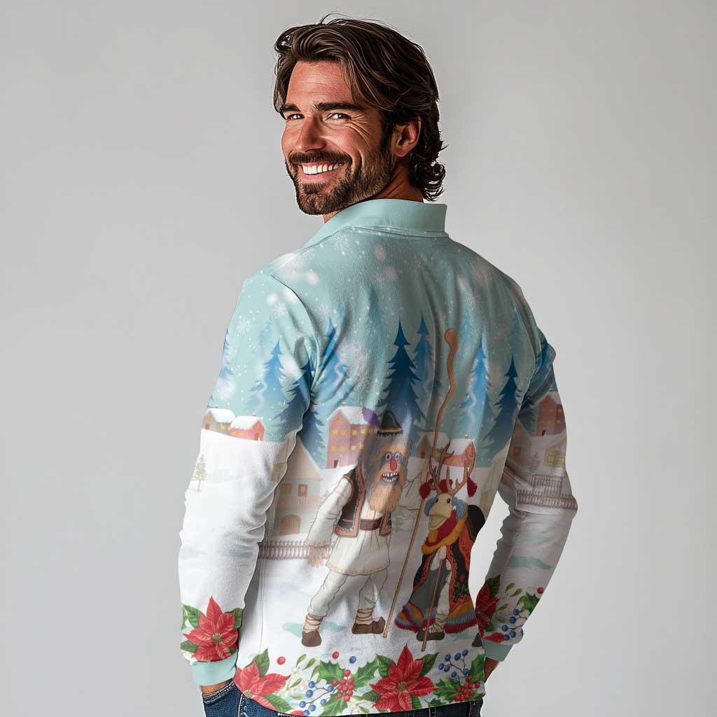 Romania Christmas Long Sleeve Polo Shirt Romanian Folklore Traditional Christmas Mask - Wonder Print Shop