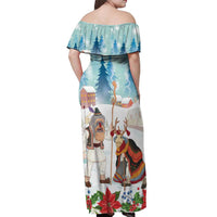Romania Christmas Off Shoulder Maxi Dress Romanian Folklore Traditional Christmas Mask - Wonder Print Shop