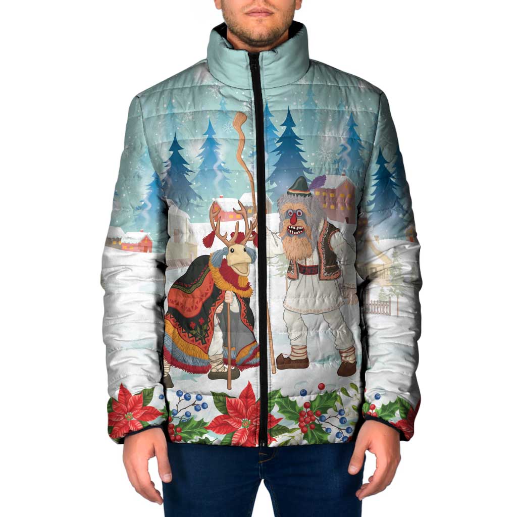 Romania Christmas Padded Jacket Romanian Folklore Traditional Christmas Mask - Wonder Print Shop