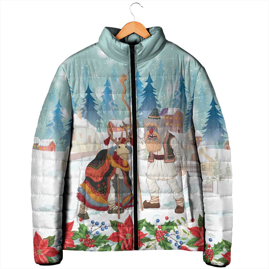 Romania Christmas Padded Jacket Romanian Folklore Traditional Christmas Mask - Wonder Print Shop