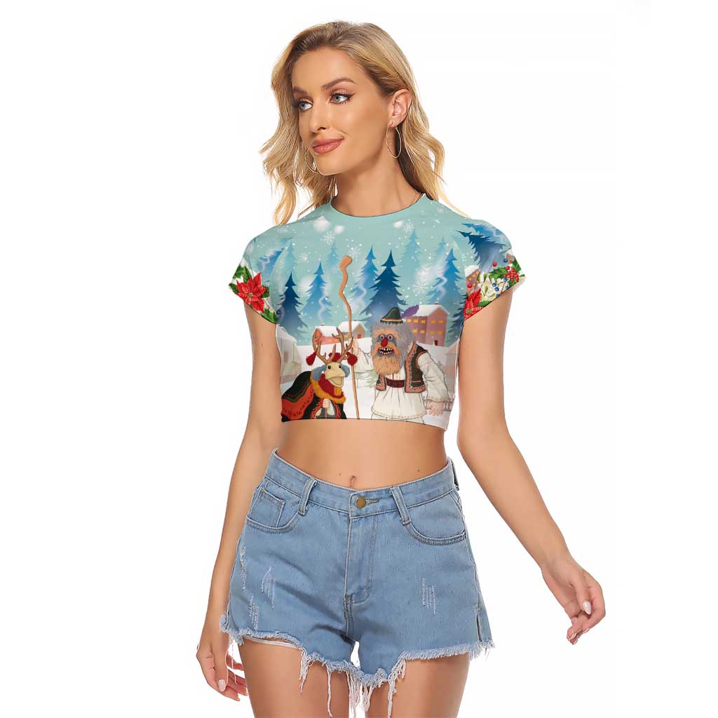 Romania Christmas Raglan Cropped T Shirt Romanian Folklore Traditional Christmas Mask - Wonder Print Shop