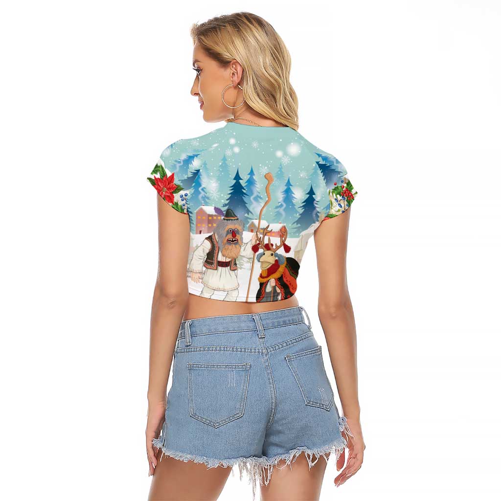Romania Christmas Raglan Cropped T Shirt Romanian Folklore Traditional Christmas Mask - Wonder Print Shop