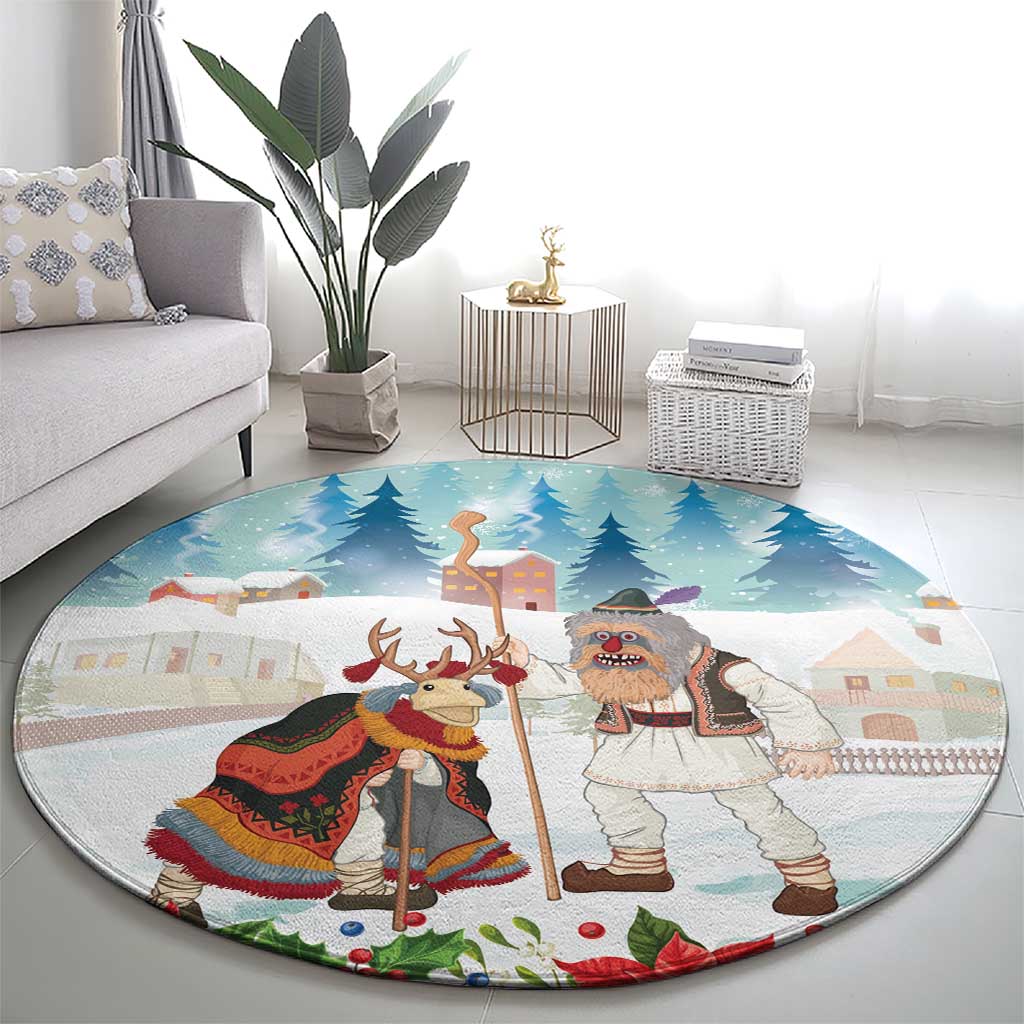 Romania Christmas Round Carpet Romanian Folklore Traditional Christmas Mask - Wonder Print Shop