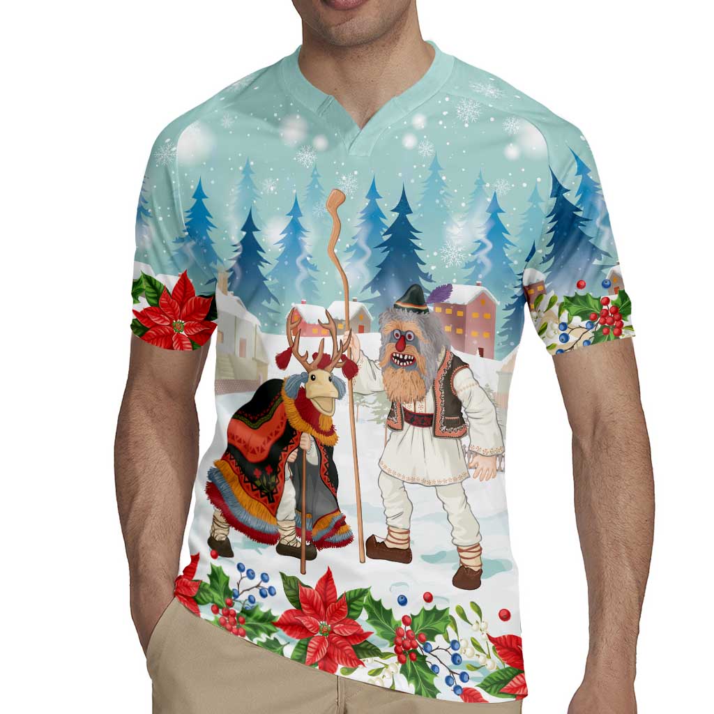 Romania Christmas Rugby Jersey Romanian Folklore Traditional Christmas Mask - Wonder Print Shop