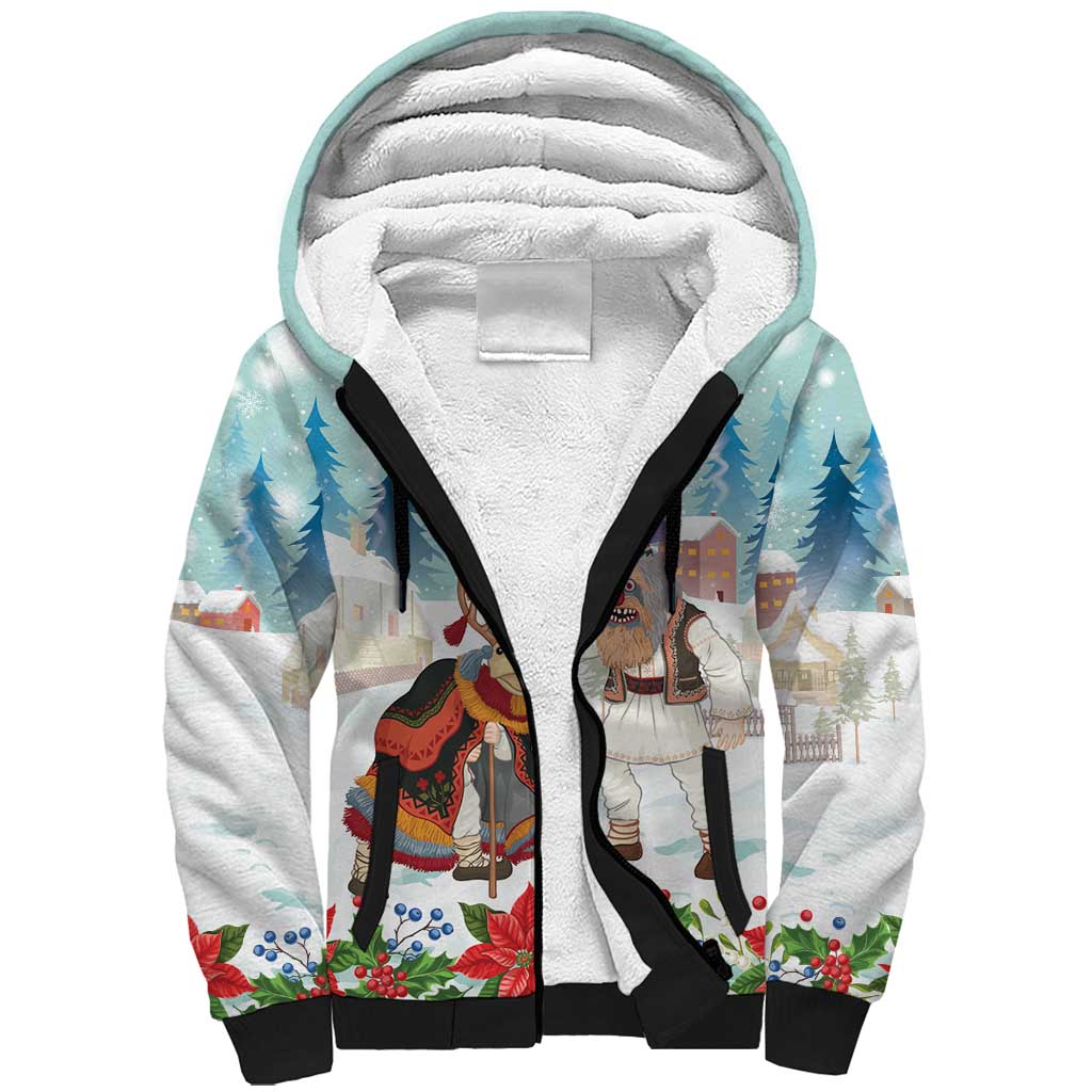 Romania Christmas Sherpa Hoodie Romanian Folklore Traditional Christmas Mask - Wonder Print Shop
