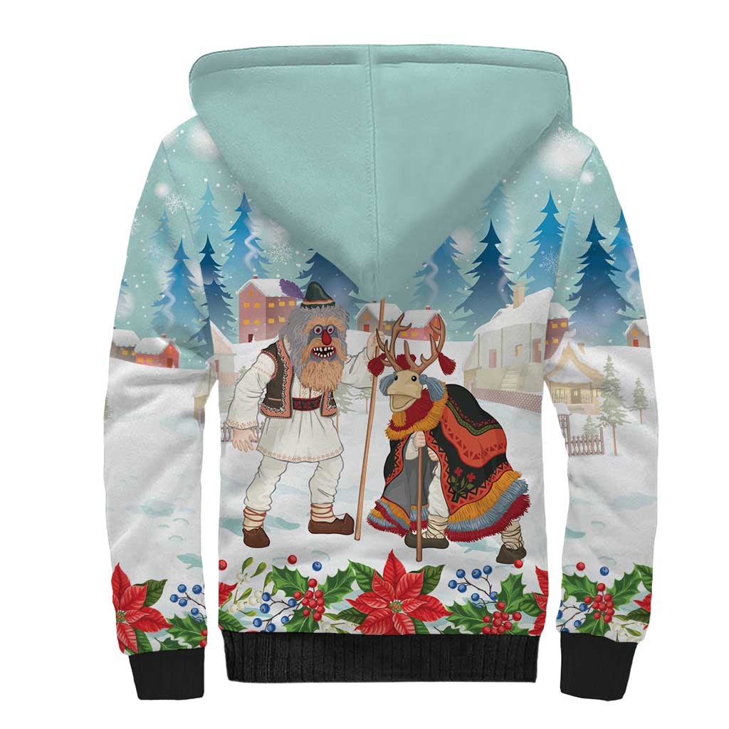Romania Christmas Sherpa Hoodie Romanian Folklore Traditional Christmas Mask - Wonder Print Shop