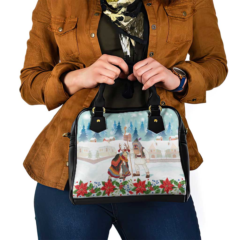 Romania Christmas Shoulder Handbag Romanian Folklore Traditional Christmas Mask - Wonder Print Shop