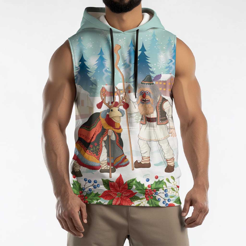 Romania Christmas Sleeveless Hoodie Romanian Folklore Traditional Christmas Mask - Wonder Print Shop