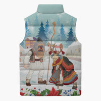 Romania Christmas Sleeveless Puffer Jacket Romanian Folklore Traditional Christmas Mask - Wonder Print Shop