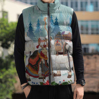 Romania Christmas Sleeveless Puffer Jacket Romanian Folklore Traditional Christmas Mask - Wonder Print Shop