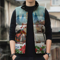 Romania Christmas Sleeveless Puffer Jacket Romanian Folklore Traditional Christmas Mask - Wonder Print Shop