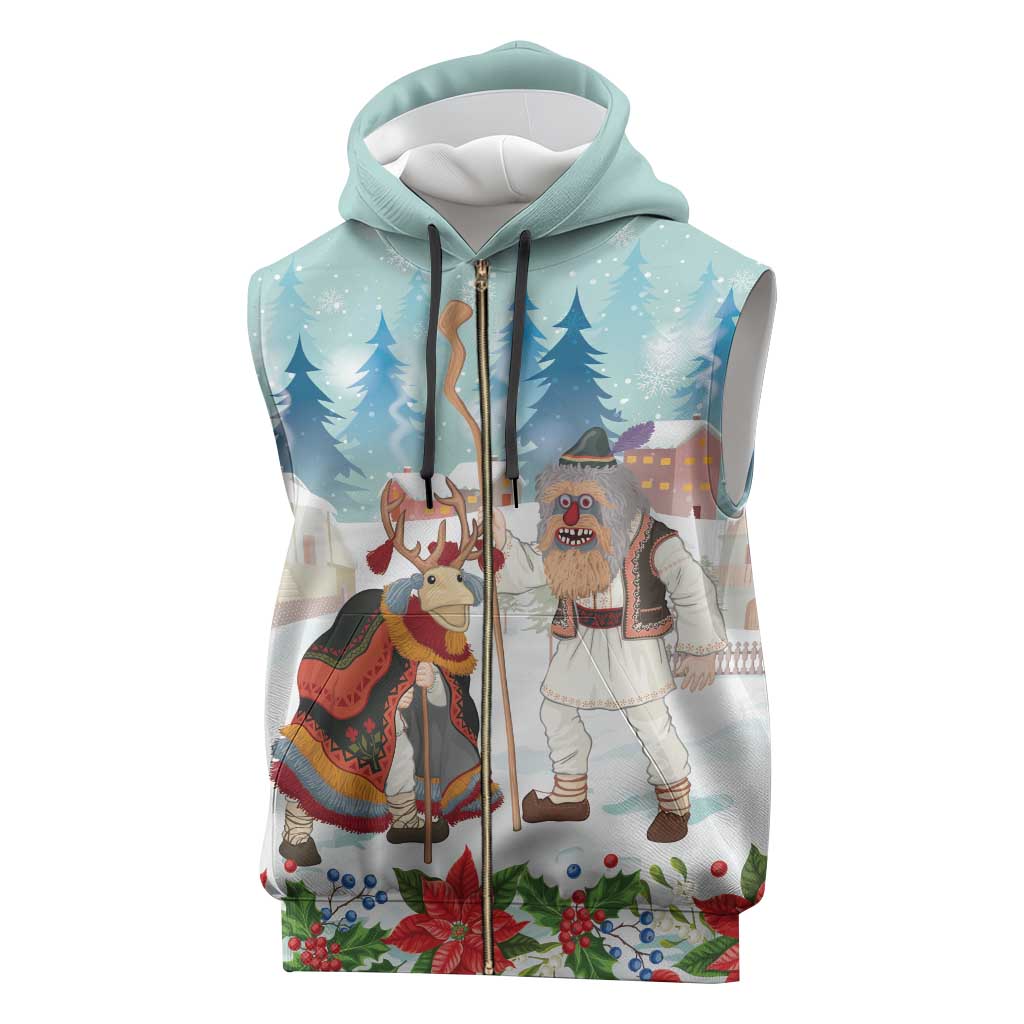Romania Christmas Sleeveless Zip Hoodie Romanian Folklore Traditional Christmas Mask - Wonder Print Shop