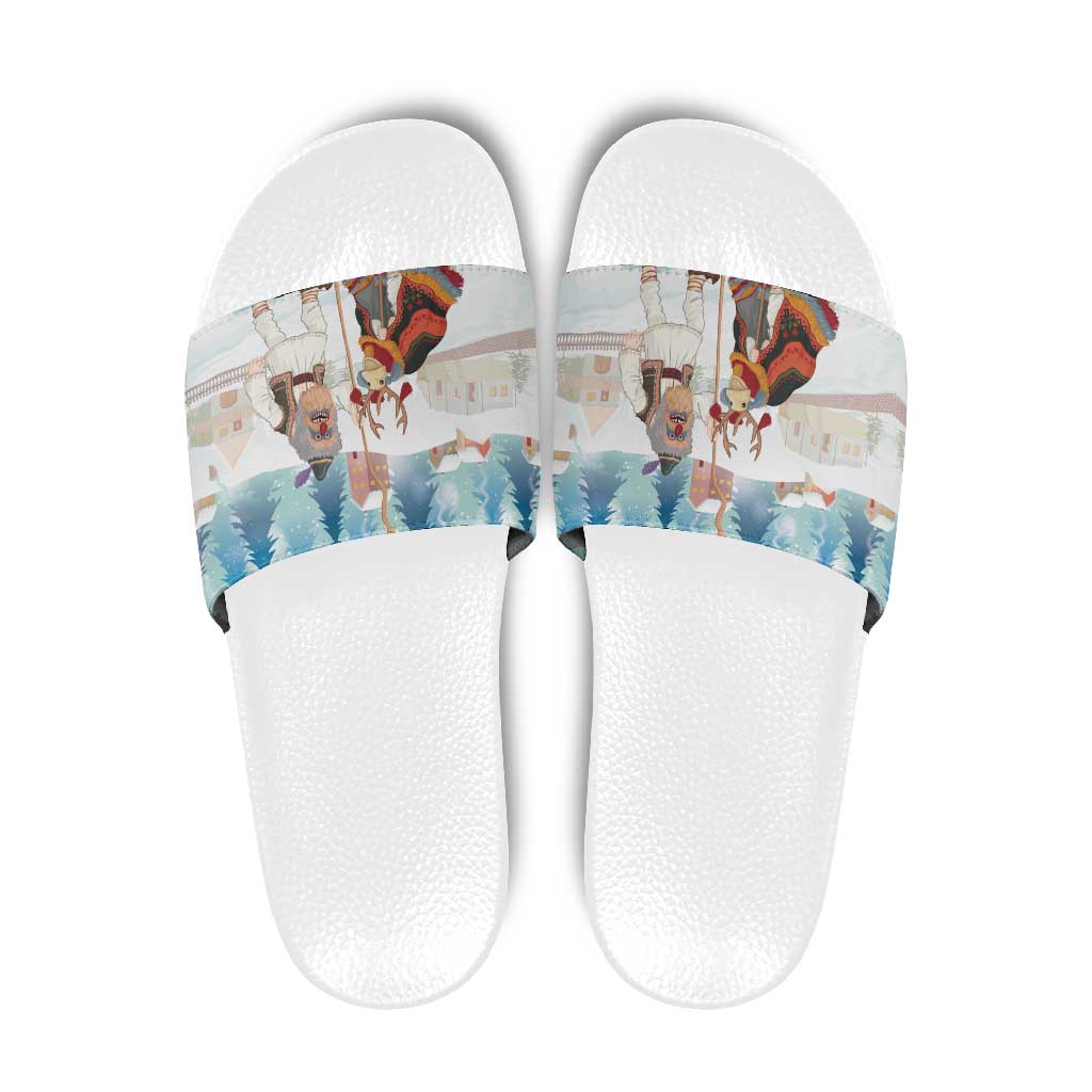 Romania Christmas Slide Sandals Romanian Folklore Traditional Christmas Mask - Wonder Print Shop