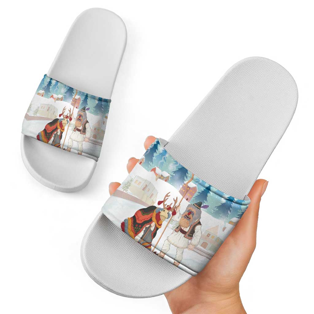 Romania Christmas Slide Sandals Romanian Folklore Traditional Christmas Mask - Wonder Print Shop