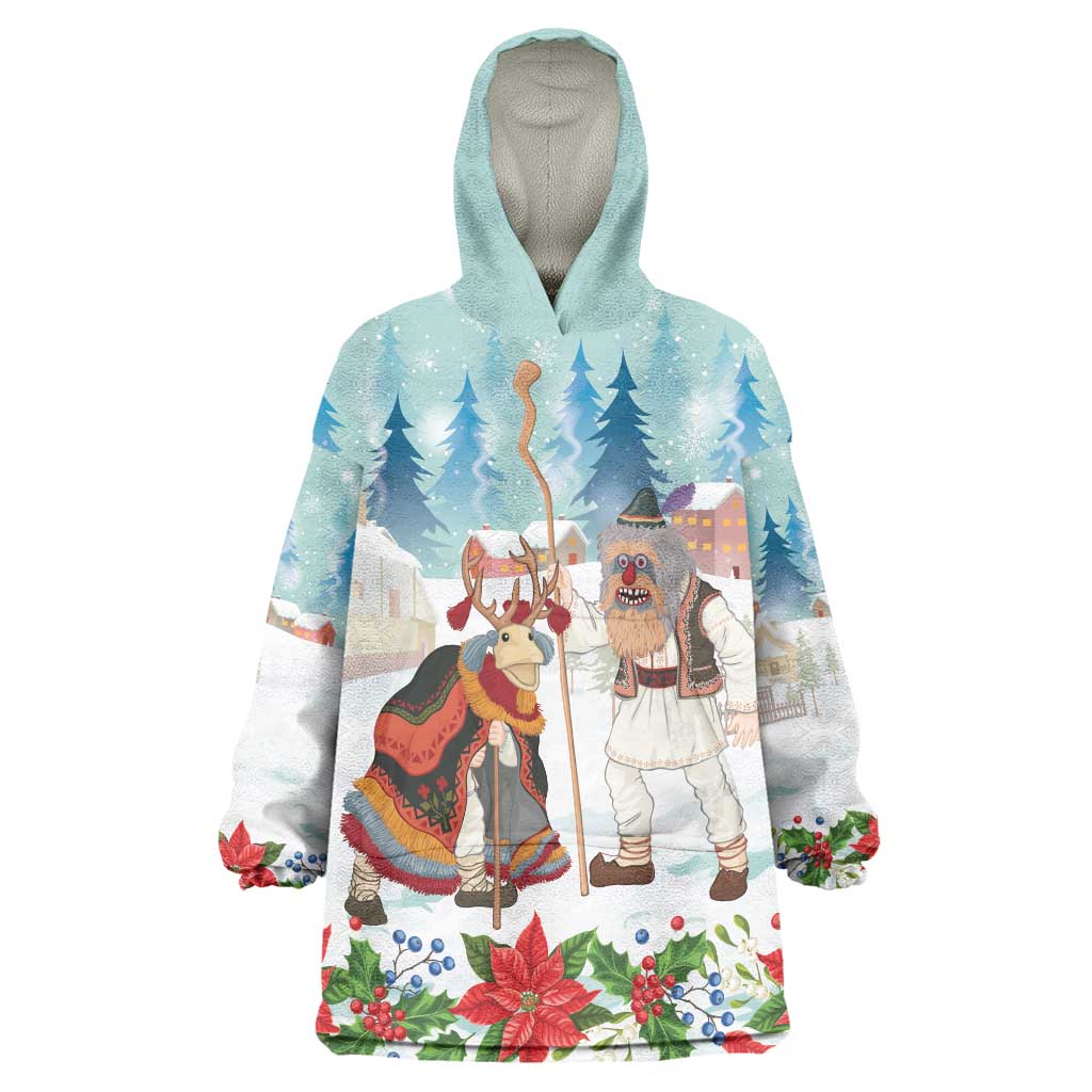 Romania Christmas Wearable Blanket Hoodie Romanian Folklore Traditional Christmas Mask - Wonder Print Shop