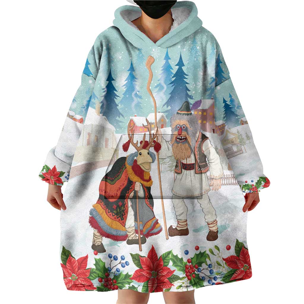 Romania Christmas Wearable Blanket Hoodie Romanian Folklore Traditional Christmas Mask - Wonder Print Shop