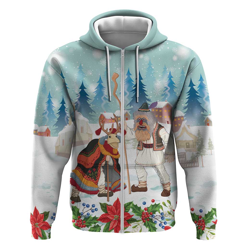 Romania Christmas Zip Hoodie Romanian Folklore Traditional Christmas Mask - Wonder Print Shop