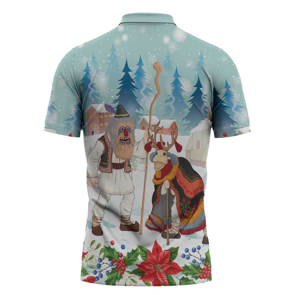 Romania Christmas Zipper Polo Shirt Romanian Folklore Traditional Christmas Mask - Wonder Print Shop