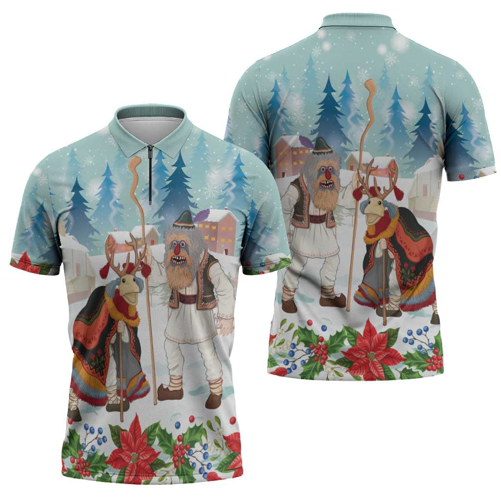 Romania Christmas Zipper Polo Shirt Romanian Folklore Traditional Christmas Mask - Wonder Print Shop