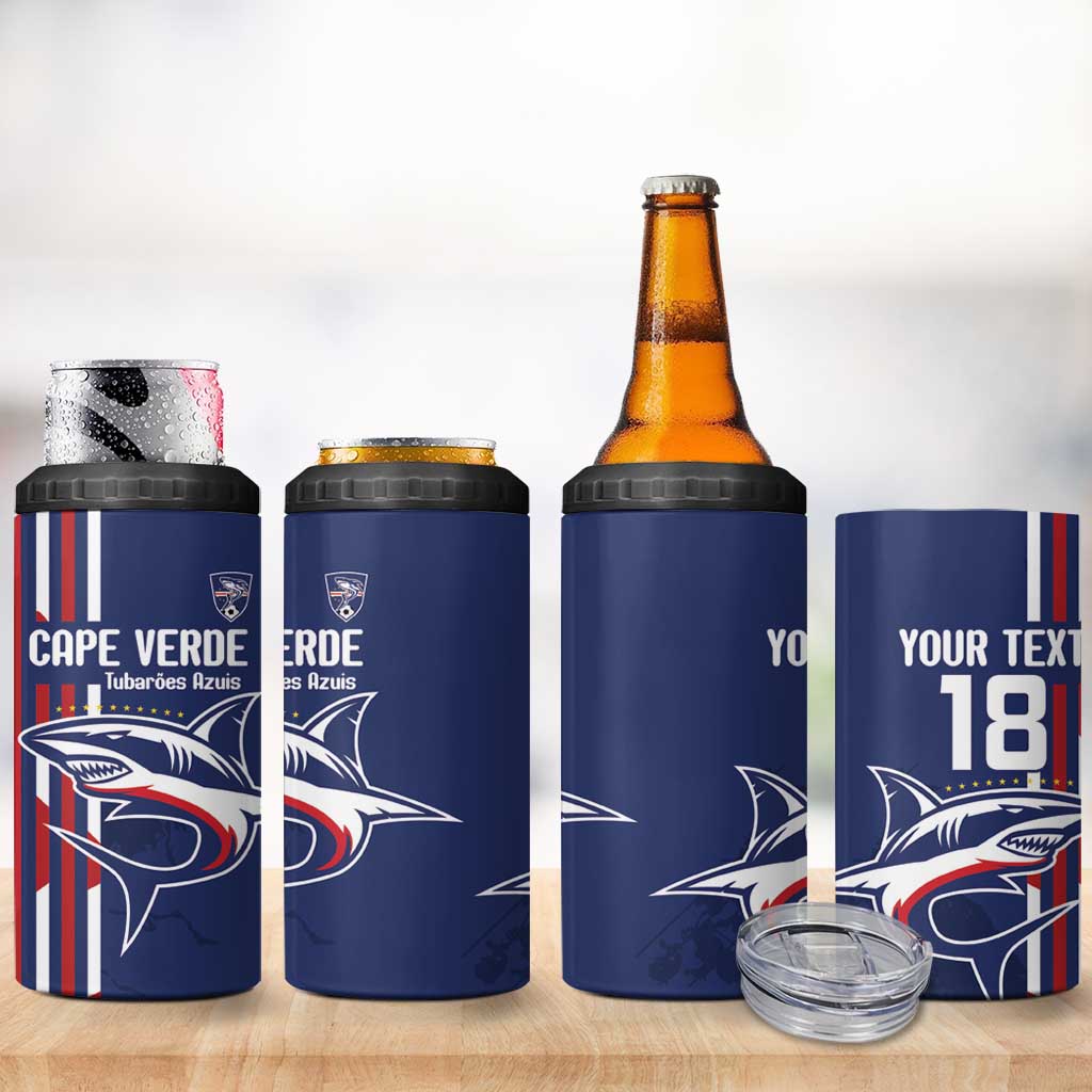 Cape Verde Football 4 in 1 Can Cooler Tumbler Tubaroes Azuis Pride - Wonder Print Shop