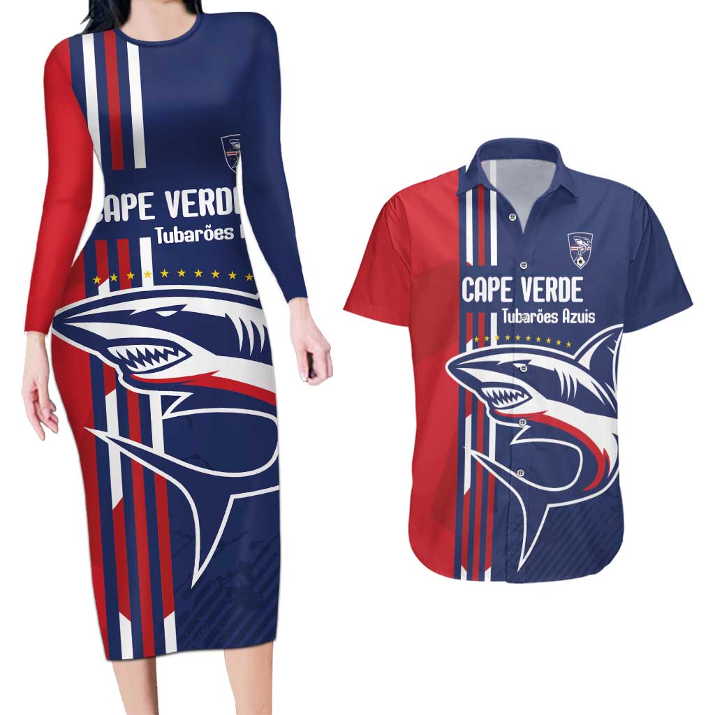 Cape Verde Football Couples Matching Long Sleeve Bodycon Dress and Hawaiian Shirt Tubaroes Azuis Pride - Wonder Print Shop