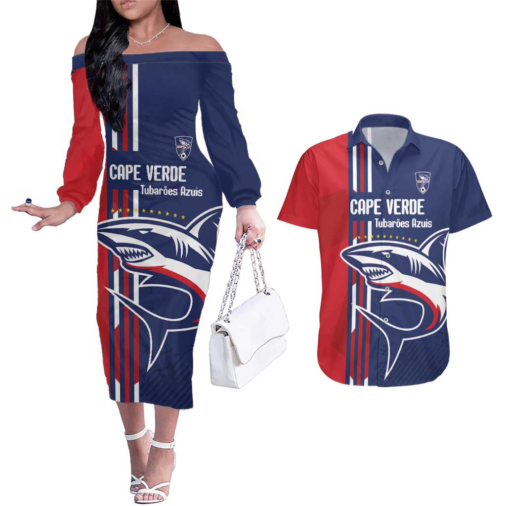 Cape Verde Football Couples Matching Off The Shoulder Long Sleeve Dress and Hawaiian Shirt Tubaroes Azuis Pride - Wonder Print Shop