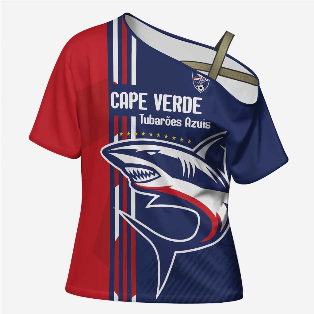 Cape Verde Football Cross Shoulder Shirt Tubaroes Azuis Pride - Wonder Print Shop