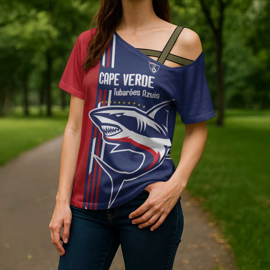 Cape Verde Football Cross Shoulder Shirt Tubaroes Azuis Pride - Wonder Print Shop