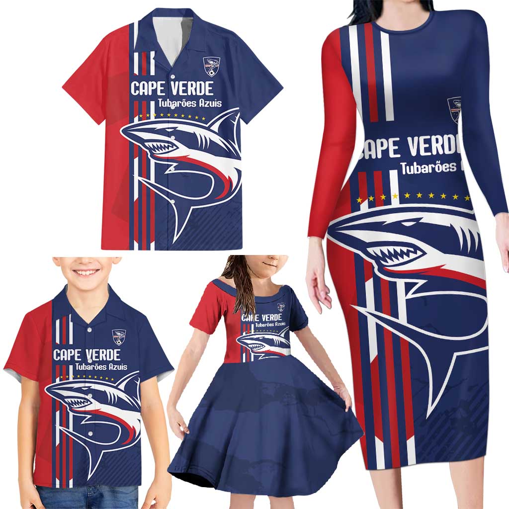 Cape Verde Football Family Matching Long Sleeve Bodycon Dress and Hawaiian Shirt Tubaroes Azuis Pride - Wonder Print Shop
