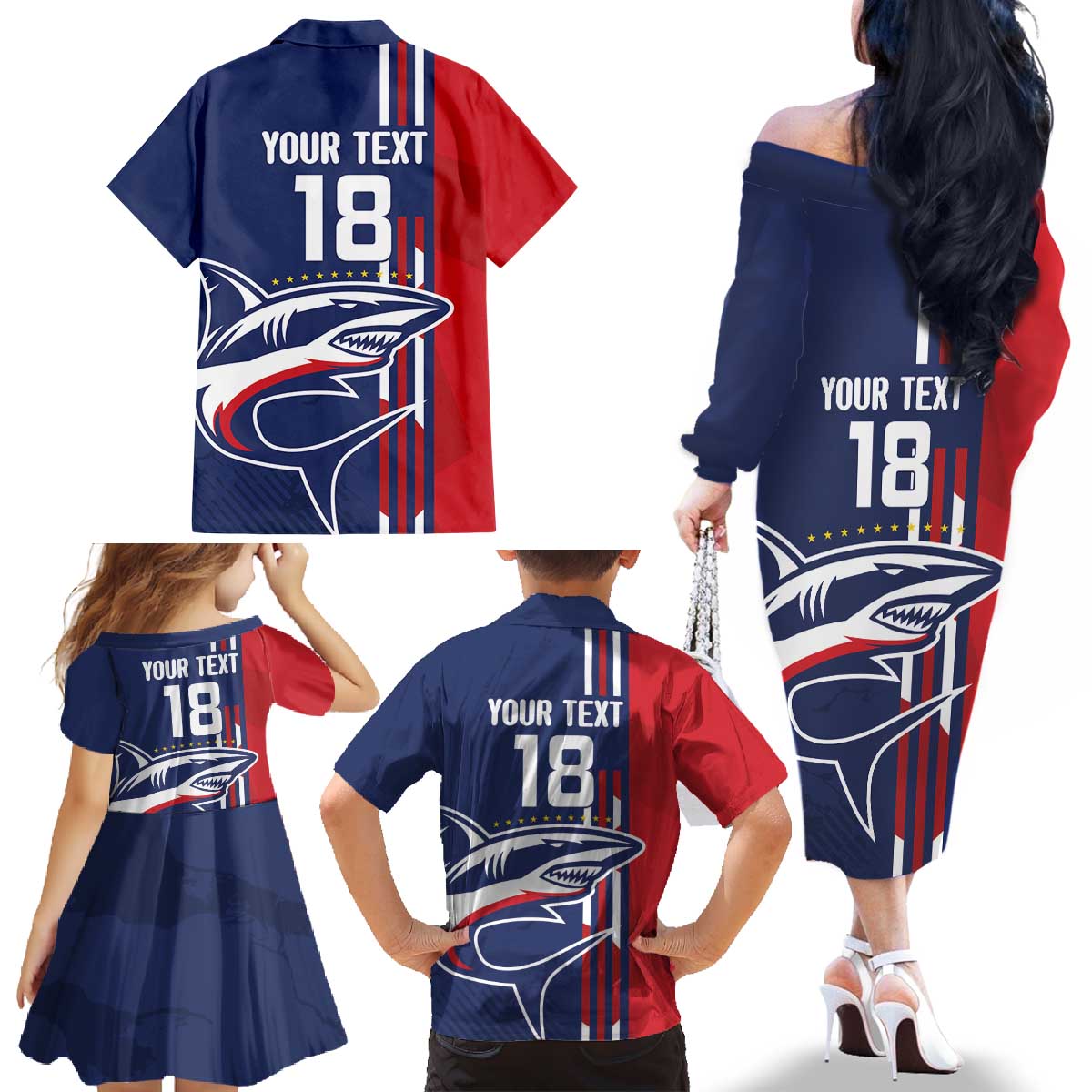 Cape Verde Football Family Matching Off The Shoulder Long Sleeve Dress and Hawaiian Shirt Tubaroes Azuis Pride - Wonder Print Shop