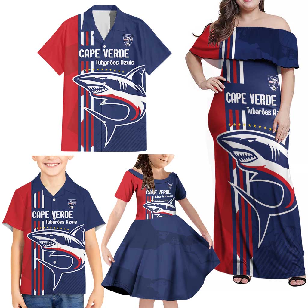 Cape Verde Football Family Matching Off Shoulder Maxi Dress and Hawaiian Shirt Tubaroes Azuis Pride - Wonder Print Shop