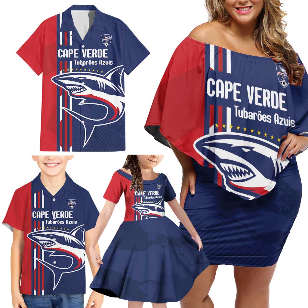 Cape Verde Football Family Matching Off Shoulder Short Dress and Hawaiian Shirt Tubaroes Azuis Pride - Wonder Print Shop
