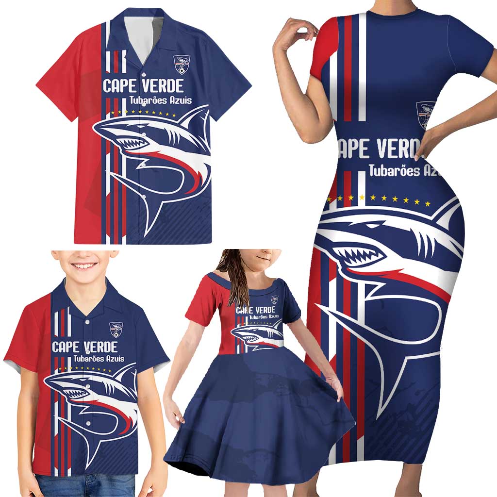 Cape Verde Football Family Matching Short Sleeve Bodycon Dress and Hawaiian Shirt Tubaroes Azuis Pride - Wonder Print Shop