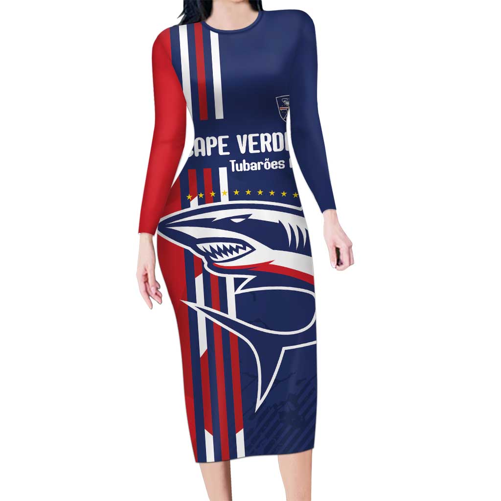 Cape Verde Football Long Sleeve Bodycon Dress Tubaroes Azuis Pride - Wonder Print Shop