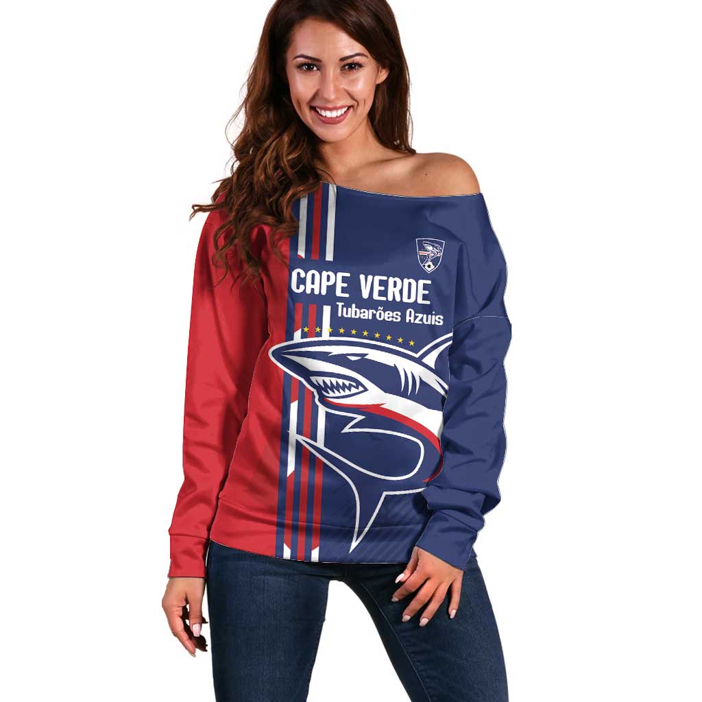 Cape Verde Football Off Shoulder Sweater Tubaroes Azuis Pride - Wonder Print Shop