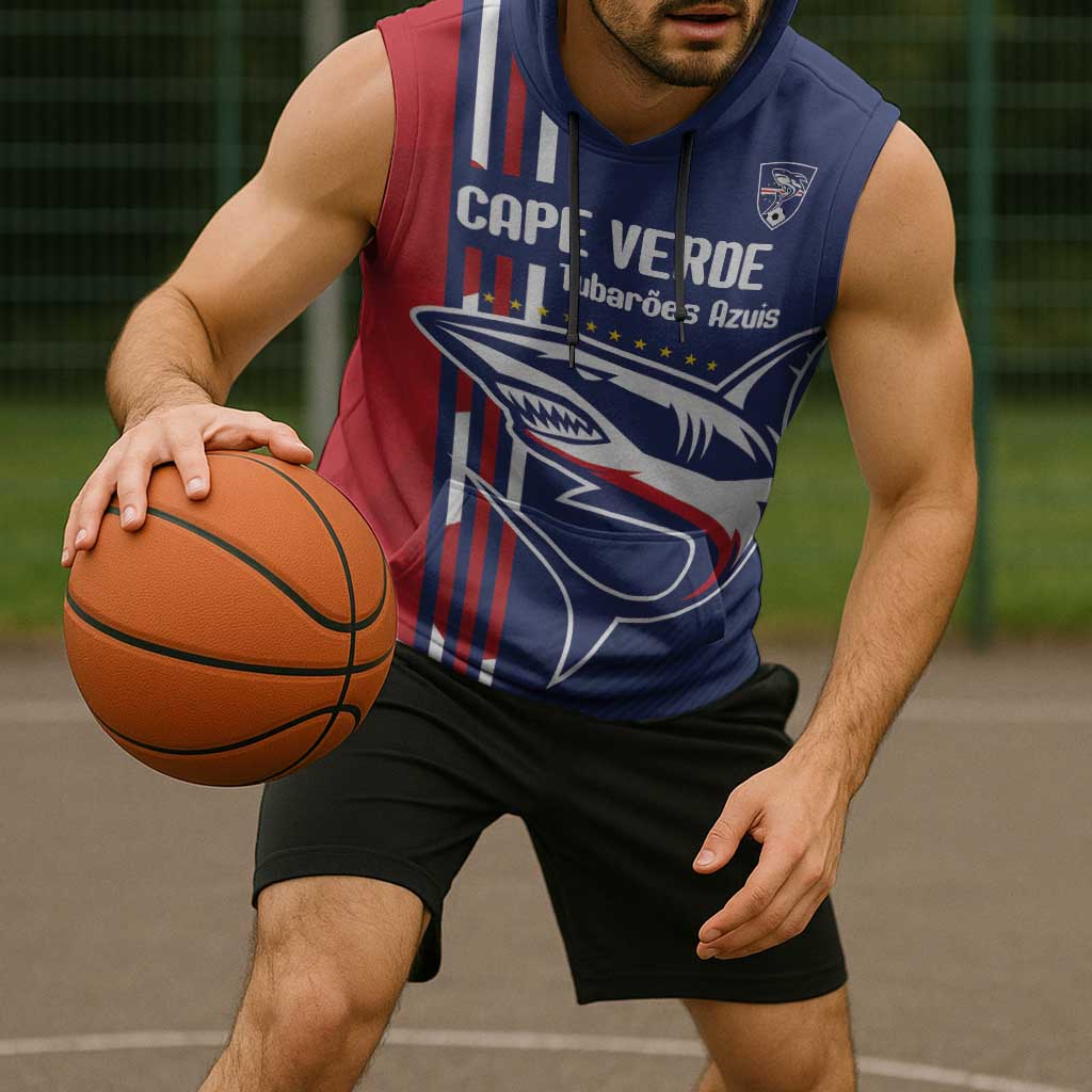 Cape Verde Football Sleeveless Hoodie Tubaroes Azuis Pride - Wonder Print Shop
