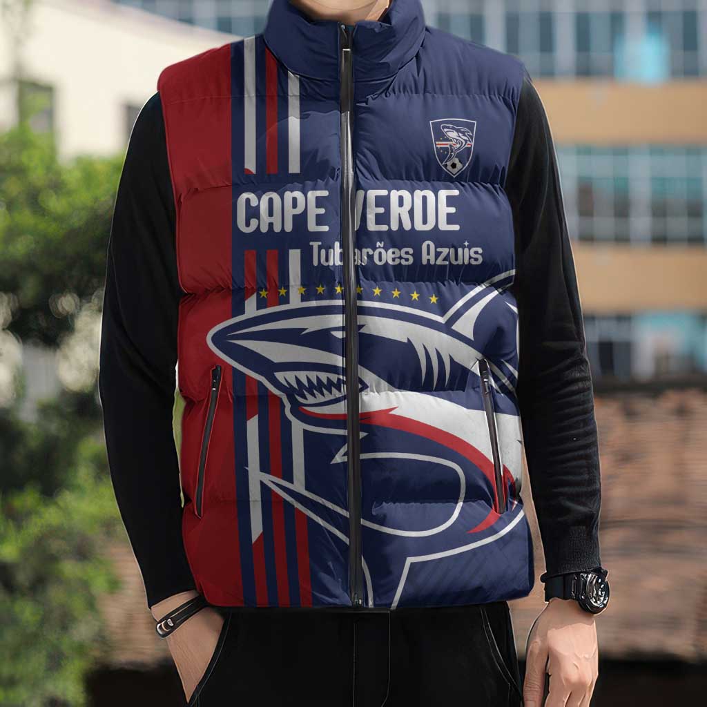 Cape Verde Football Sleeveless Puffer Jacket Tubaroes Azuis Pride - Wonder Print Shop