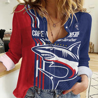 Cape Verde Football Women Casual Shirt Tubaroes Azuis Pride - Wonder Print Shop