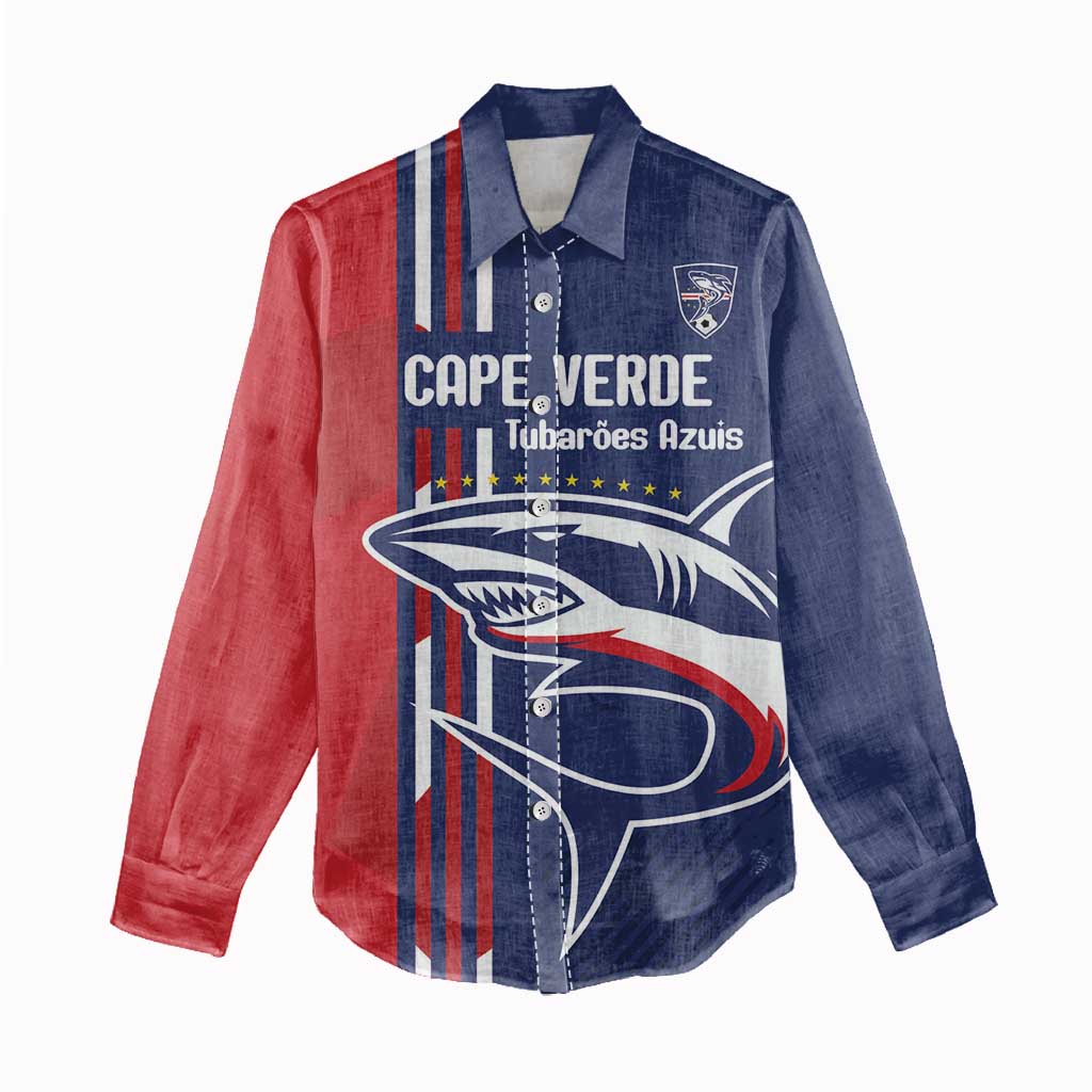 Cape Verde Football Women Casual Shirt Tubaroes Azuis Pride - Wonder Print Shop