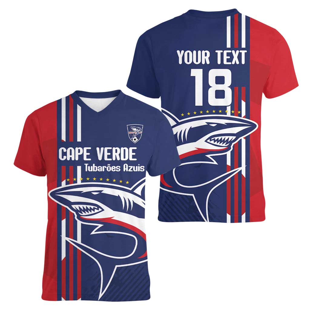 Cape Verde Football Women V-Neck T-Shirt Tubaroes Azuis Pride - Wonder Print Shop