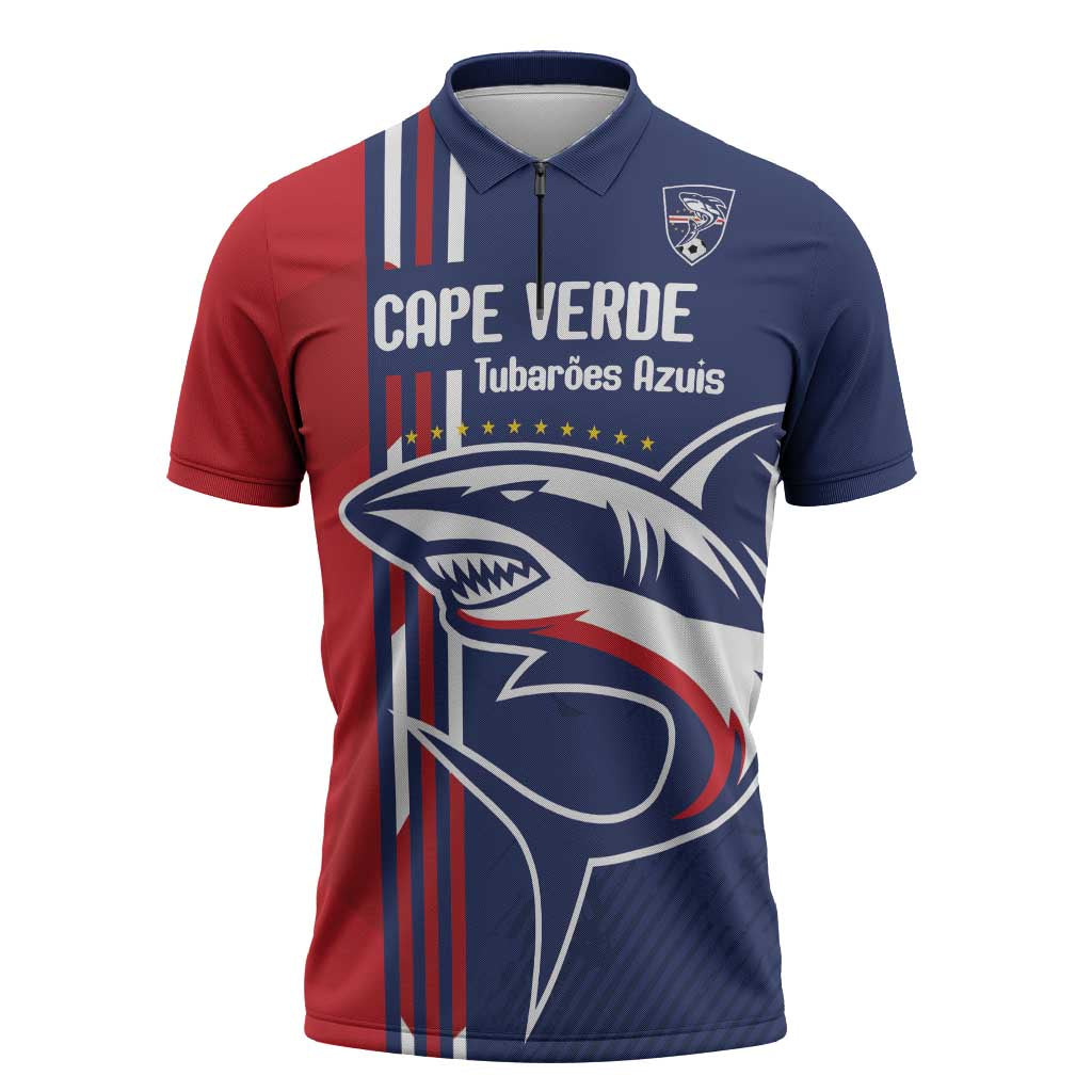 Cape Verde Football Zipper Polo Shirt Tubaroes Azuis Pride - Wonder Print Shop