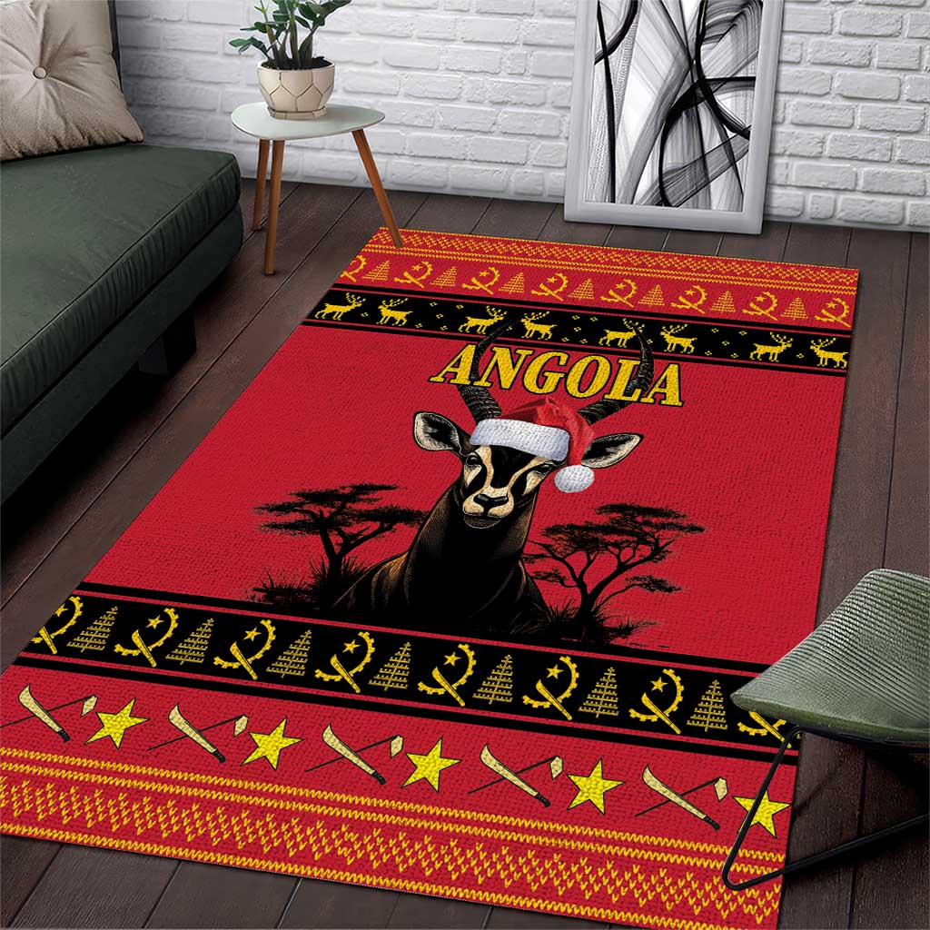 Angola Christmas Area Rug Giant Sable Antelope Virtus Unita Fortior - Wonder Print Shop