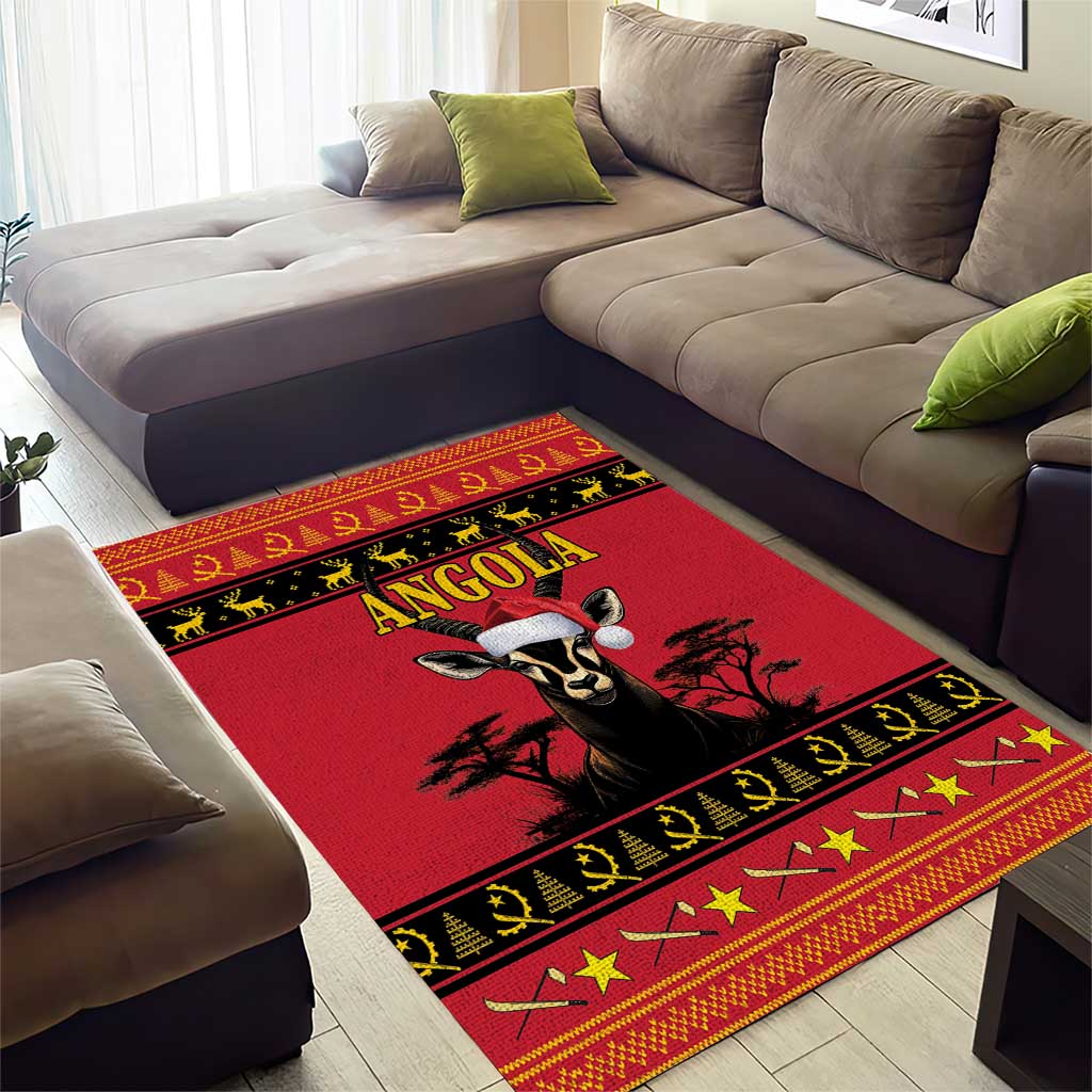 Angola Christmas Area Rug Giant Sable Antelope Virtus Unita Fortior - Wonder Print Shop