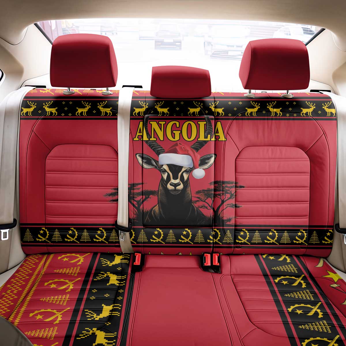 Angola Christmas Back Car Seat Cover Giant Sable Antelope Virtus Unita Fortior - Wonder Print Shop