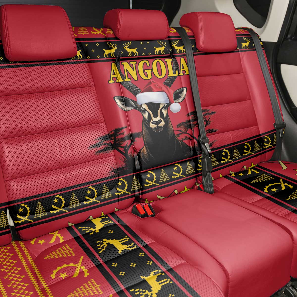 Angola Christmas Back Car Seat Cover Giant Sable Antelope Virtus Unita Fortior - Wonder Print Shop