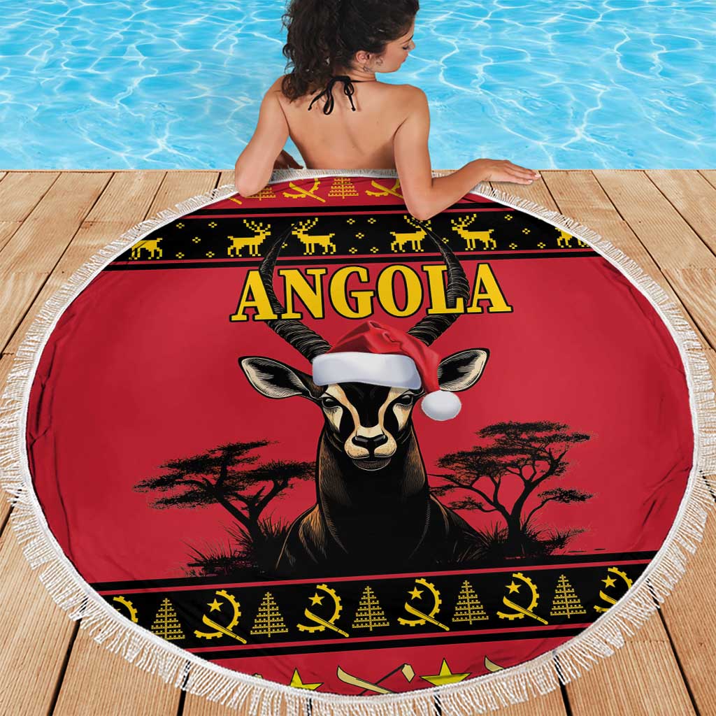 Angola Christmas Beach Blanket Giant Sable Antelope Virtus Unita Fortior - Wonder Print Shop