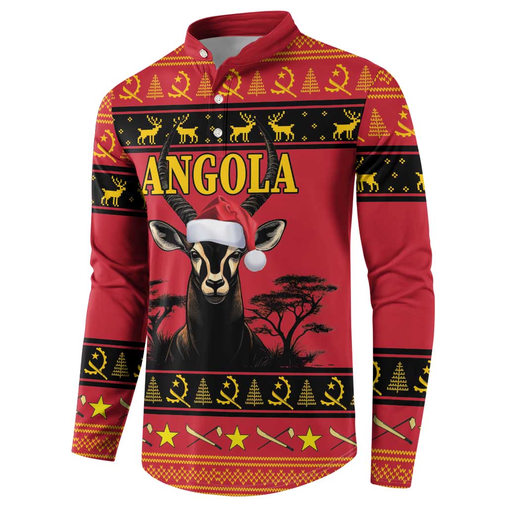 Angola Christmas Button Sweatshirt Giant Sable Antelope Virtus Unita Fortior - Wonder Print Shop