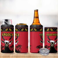 Angola Christmas 4 in 1 Can Cooler Tumbler Giant Sable Antelope Virtus Unita Fortior - Wonder Print Shop
