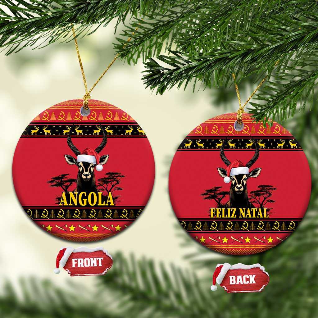 Angola Christmas Ceramic Ornament Giant Sable Antelope Virtus Unita Fortior - Wonder Print Shop