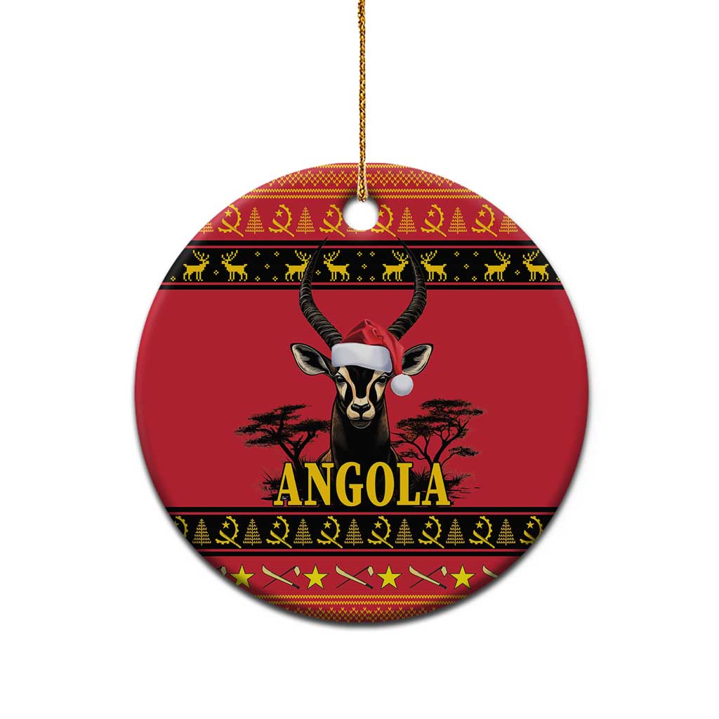 Angola Christmas Ceramic Ornament Giant Sable Antelope Virtus Unita Fortior - Wonder Print Shop